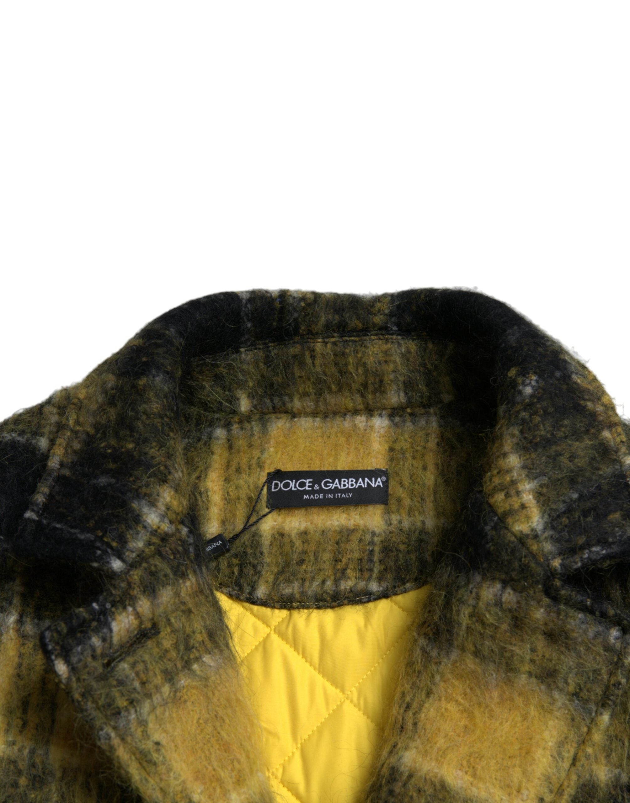 Yellow plaid long sleeve casual coat jacket by Dolce & Gabbana, featuring a stylish, cozy design with a classic pattern.