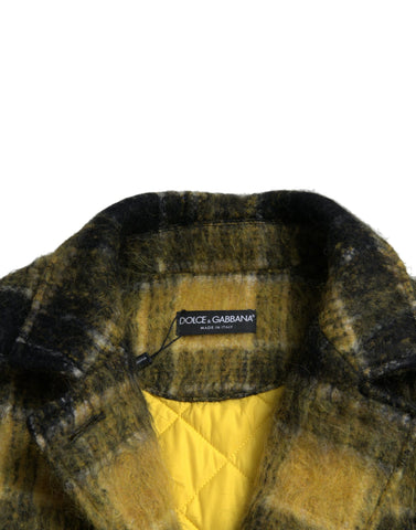 Yellow plaid long sleeve casual coat jacket by Dolce & Gabbana, featuring a stylish, cozy design with a classic pattern.