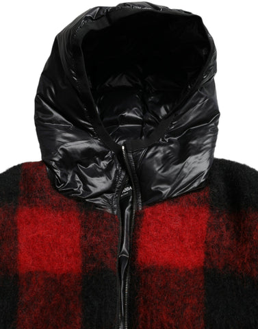 Black and red buffalo check hooded poncho jacket by Dolce & Gabbana, featuring a cozy, stylish plaid design with a hood.