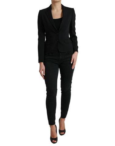 Black wool single-breasted blazer coat by Dolce & Gabbana, featuring classic tailored design and notch lapels.