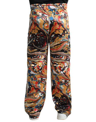 Multicolor marble print satin pants by Dolce & Gabbana, featuring a luxurious, smooth fabric with vibrant, artistic design.