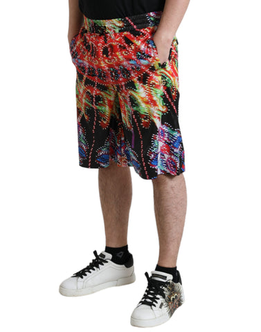 Multicolor Luminarie print men's Bermuda shorts by Dolce & Gabbana, featuring vibrant patterns and a casual fit.