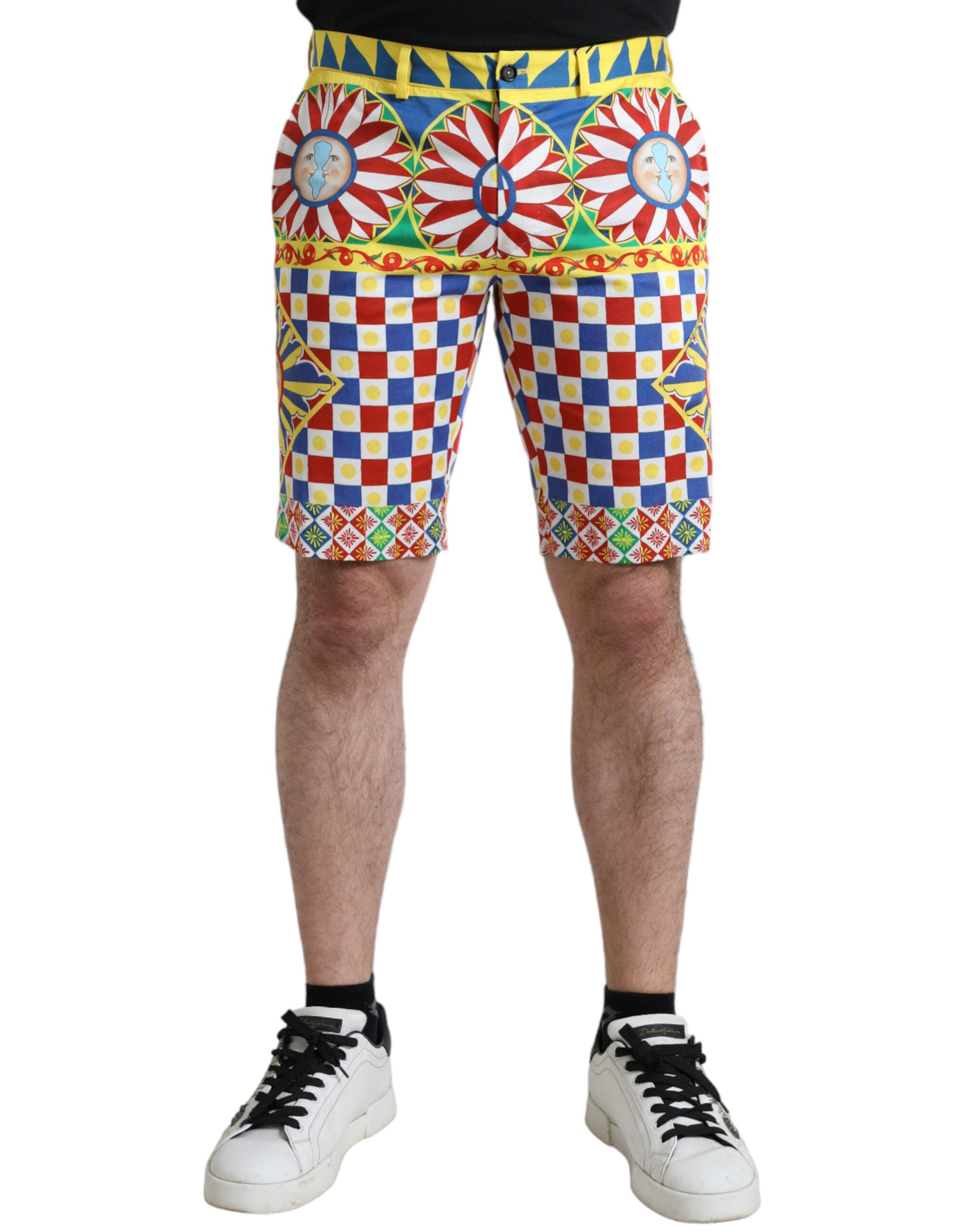 Multicolor Carretto print Dolce & Gabbana men’s Bermuda shorts with vibrant, patterned fabric and a relaxed fit.
