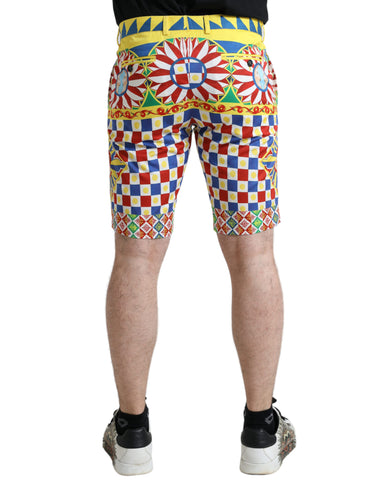 Multicolor Carretto print Dolce & Gabbana men's Bermuda shorts with vibrant design and comfortable fit.
