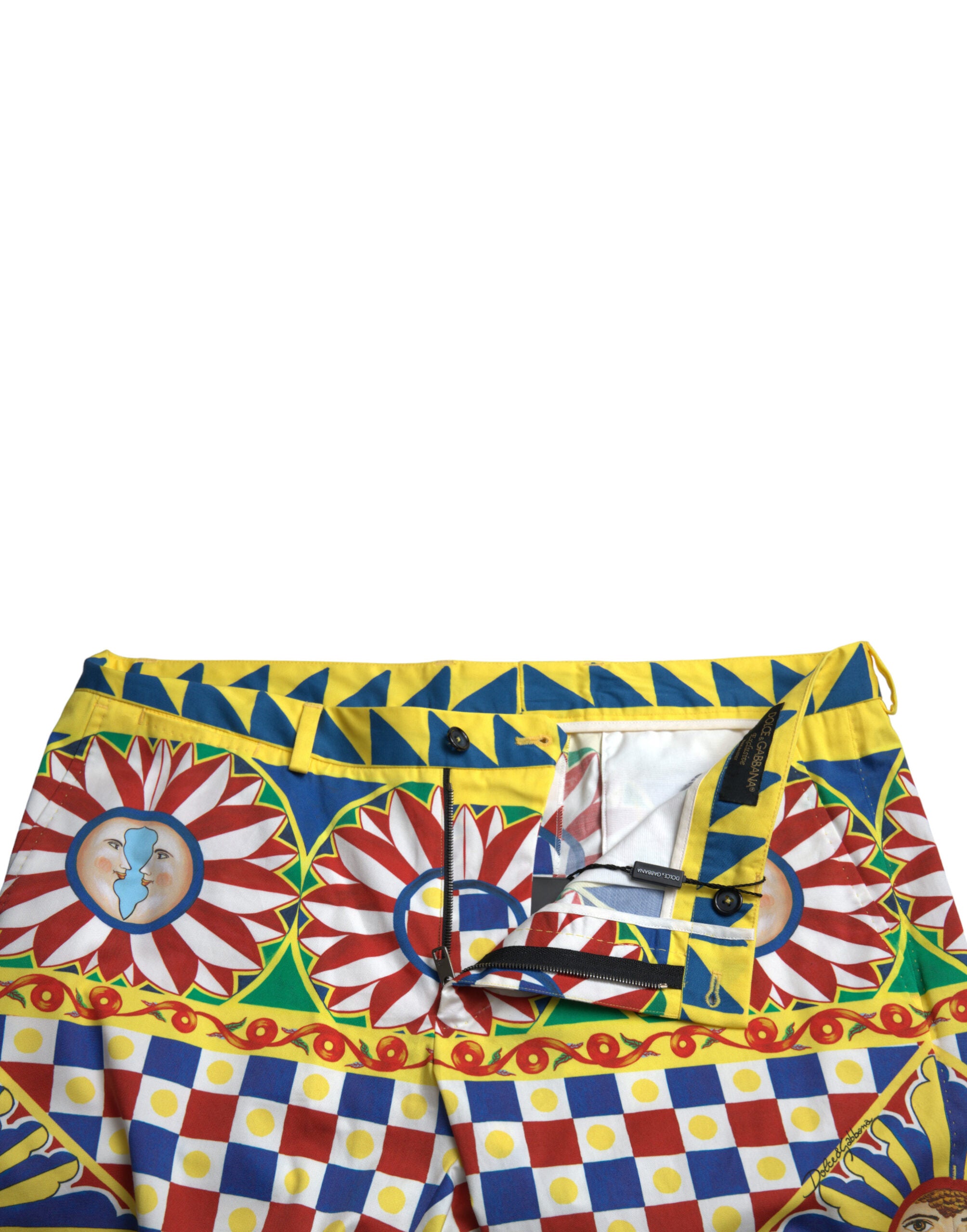 Multicolor Carretto print men's Bermuda shorts by Dolce & Gabbana with vibrant patterns and a casual fit.