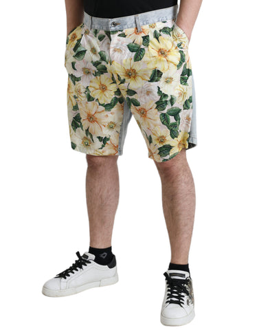 Multicolor floral print denim Bermuda shorts by Dolce & Gabbana, featuring a stylish and vibrant design for casual wear.