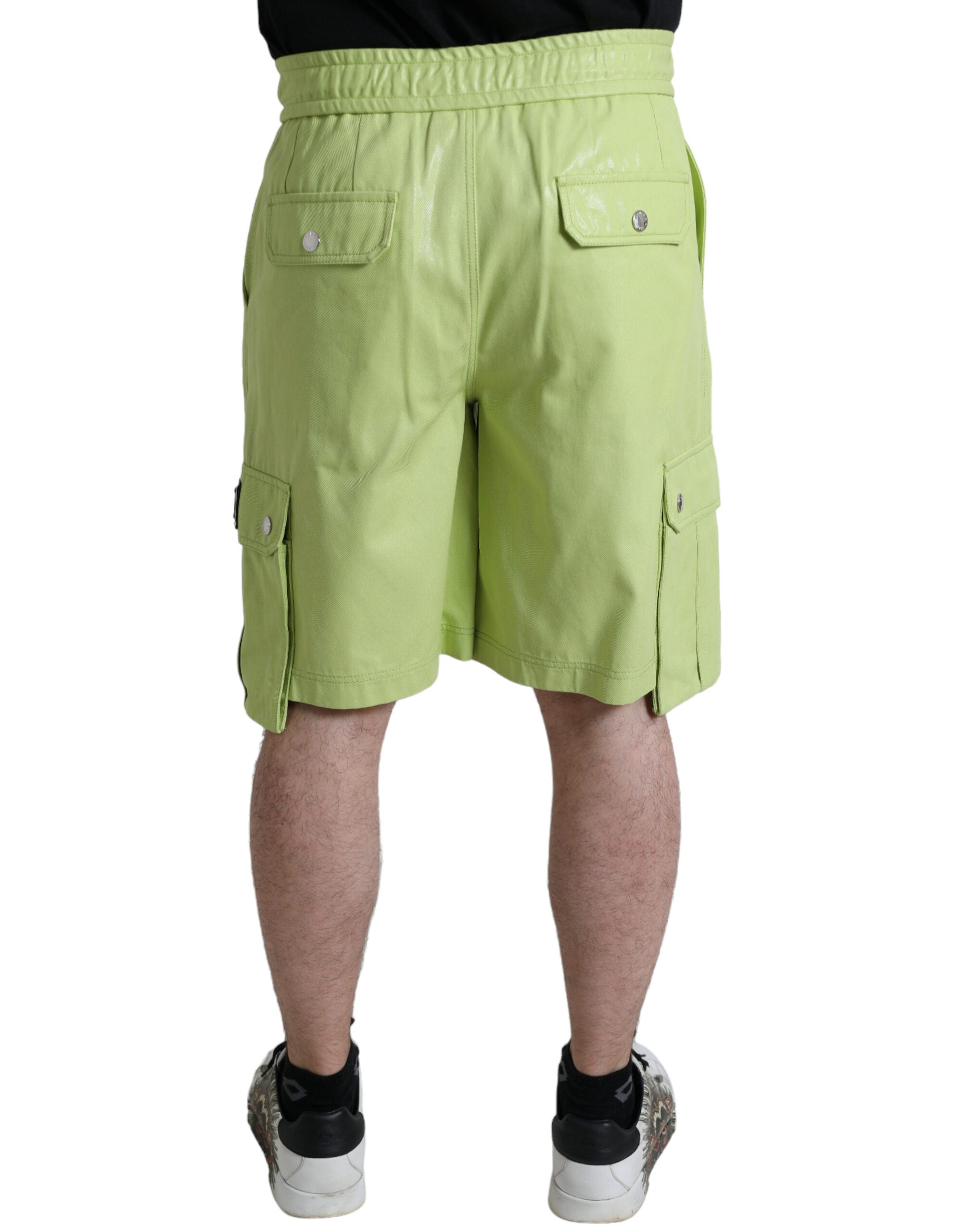 Light green cotton men's cargo Bermuda shorts by Dolce & Gabbana, featuring multiple pockets and a relaxed fit.
