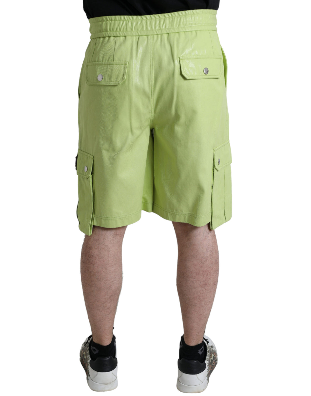Light green cotton men's cargo Bermuda shorts by Dolce & Gabbana, featuring multiple pockets and a relaxed fit.
