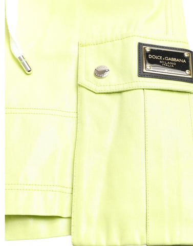 Light green cotton cargo Bermuda shorts for men by Dolce & Gabbana, featuring multiple pockets and a relaxed fit.