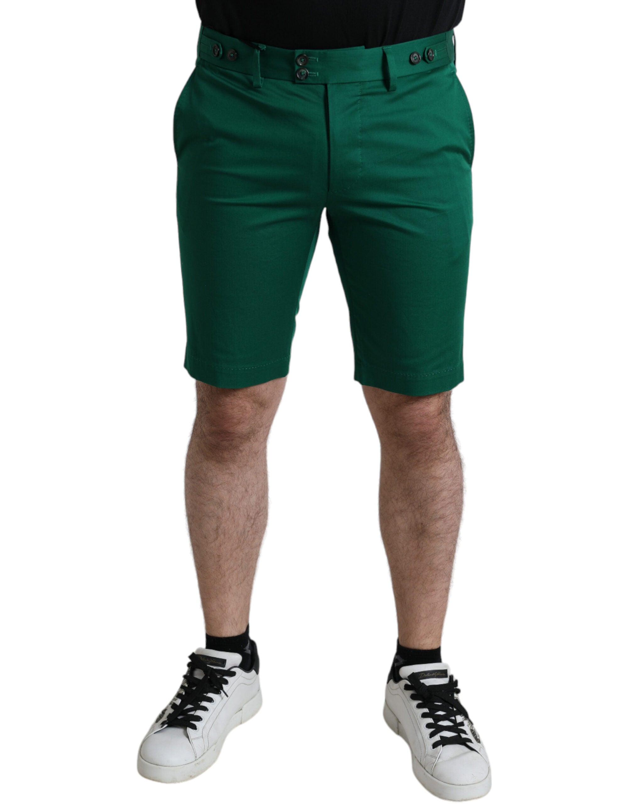 Deep green cotton stretch Bermuda shorts for men by Dolce & Gabbana, shown in the image.