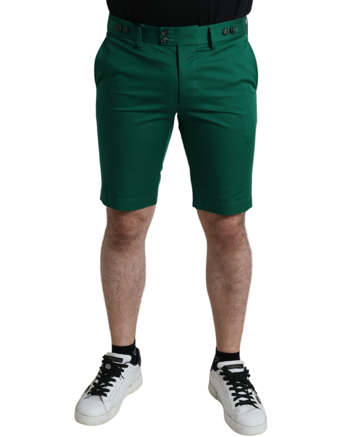 Deep green cotton stretch Bermuda shorts for men by Dolce & Gabbana, shown in the image.