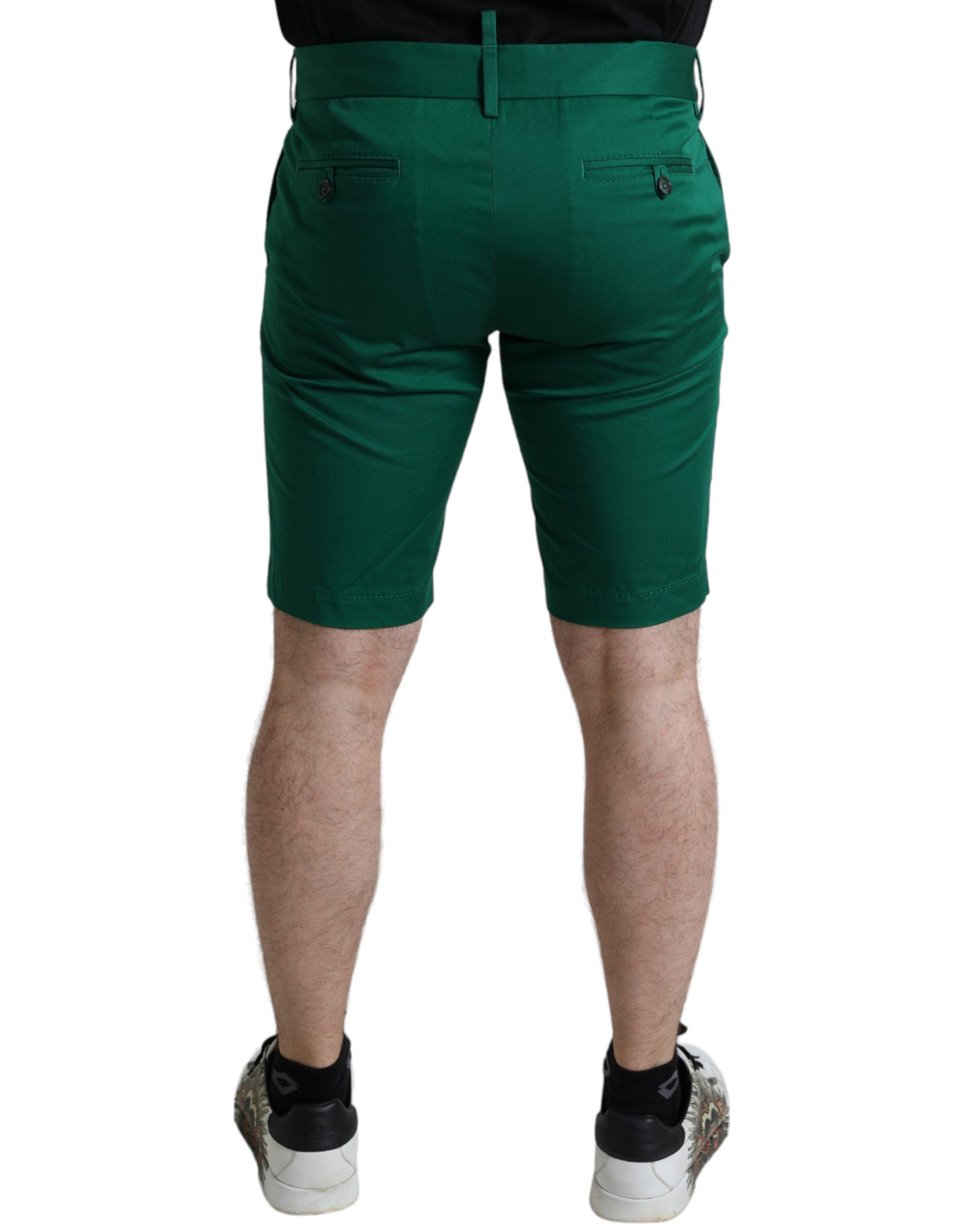 Deep green cotton stretch Bermuda shorts for men by Dolce & Gabbana, featuring a comfortable fit and classic style.