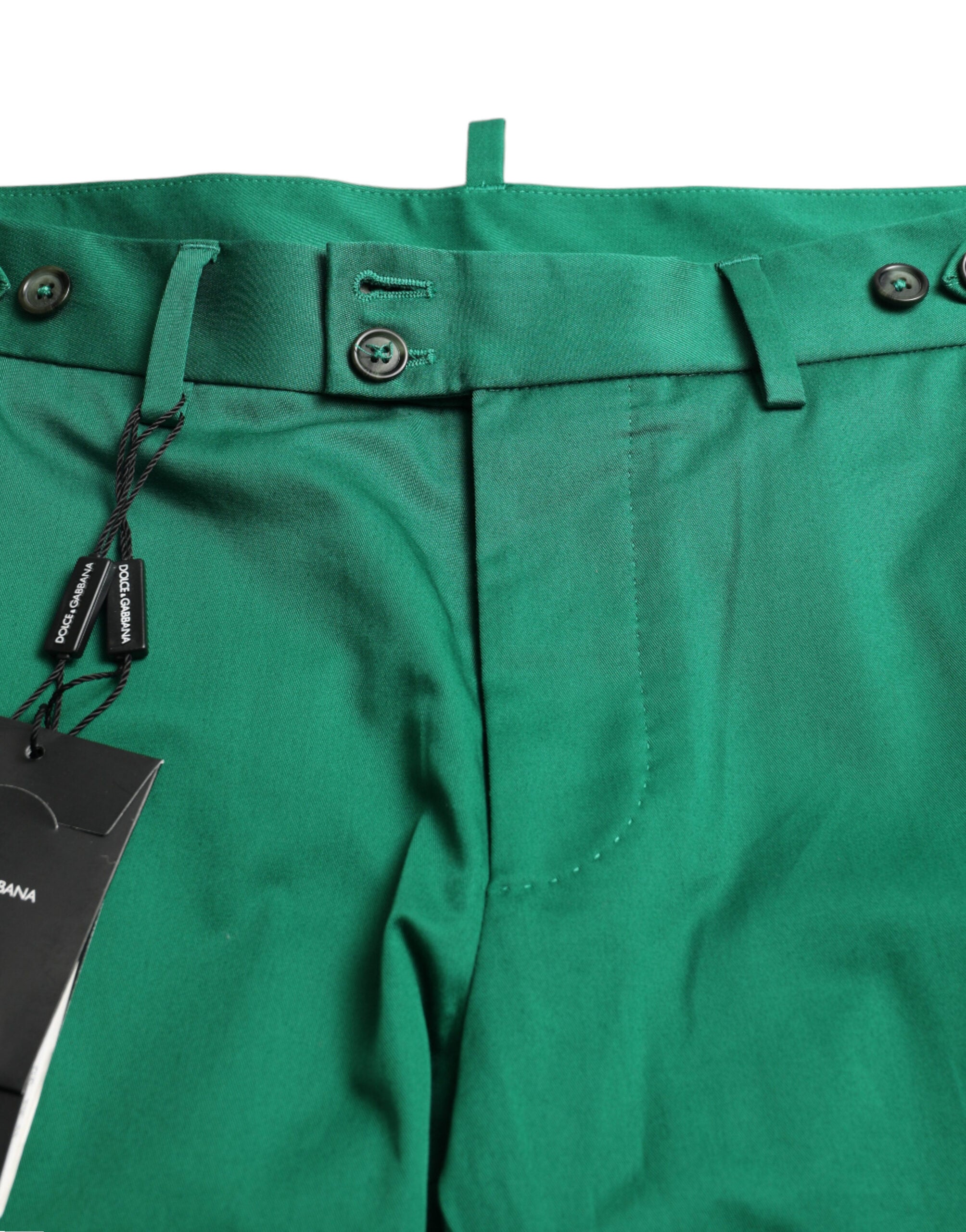 Deep green cotton stretch men's Bermuda shorts by Dolce & Gabbana, featuring a comfortable fit and classic style.