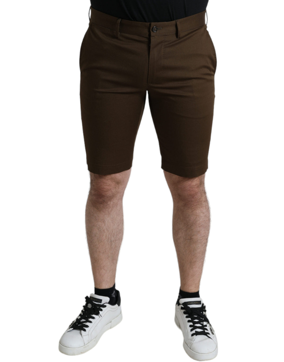 Brown cotton stretch men's Bermuda shorts by Dolce & Gabbana, featuring a casual fit and comfortable fabric.