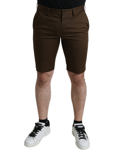 Brown cotton stretch men's Bermuda shorts by Dolce & Gabbana, featuring a casual fit and comfortable fabric.