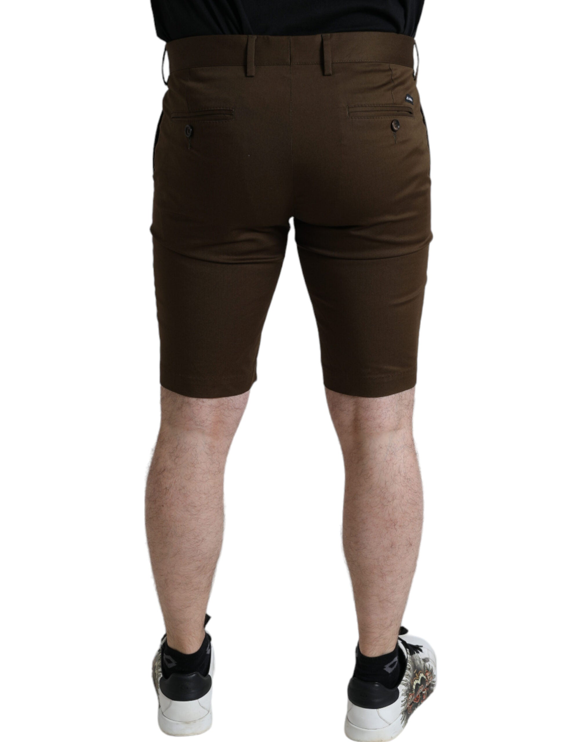 Brown cotton stretch men’s Bermuda shorts by Dolce & Gabbana, featuring a casual fit and classic design.