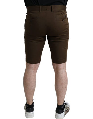 Brown cotton stretch men’s Bermuda shorts by Dolce & Gabbana, featuring a casual fit and classic design.