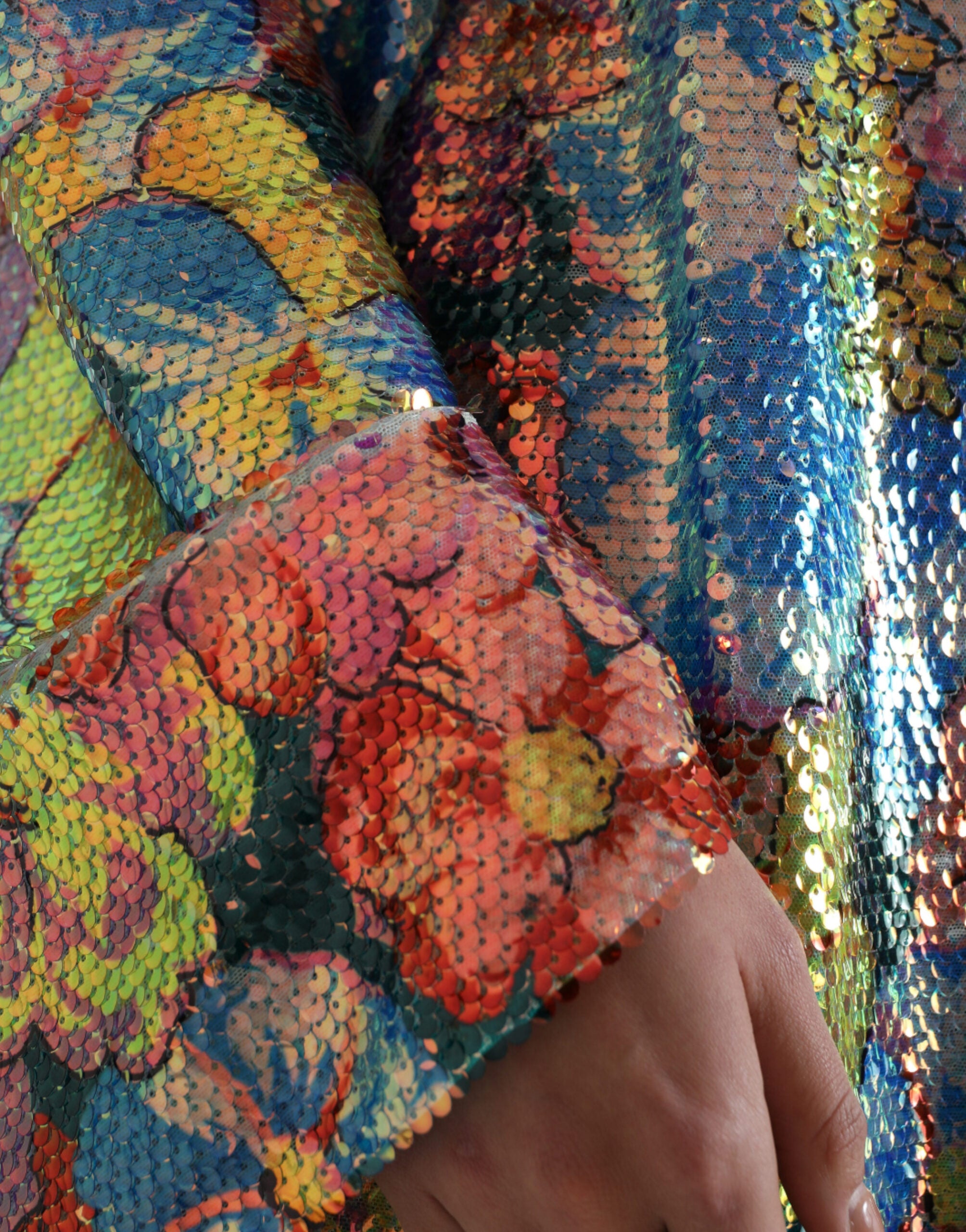 Multicolor floral sequined shift mini dress by Dolce & Gabbana, featuring vibrant floral embroidery and shimmering sequins.