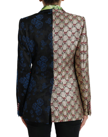 Multicolor floral patchwork jacquard jacket by Dolce & Gabbana featuring vibrant floral patterns and textured fabric details.
