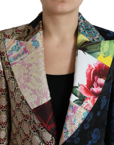 Multicolor floral patchwork jacquard jacket by Dolce & Gabbana featuring intricate floral patterns and vibrant multicolor design.