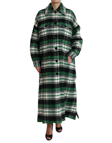 Green plaid long sleeve casual coat jacket by Dolce & Gabbana, featuring a stylish plaid pattern and tailored fit.