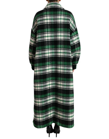Green plaid long sleeve casual coat jacket by Dolce & Gabbana, featuring a stylish plaid pattern and tailored fit.