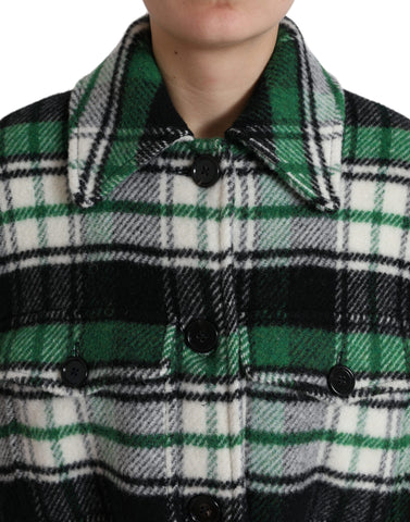 Green plaid long sleeve casual coat jacket by Dolce & Gabbana, featuring a stylish pattern and tailored fit.