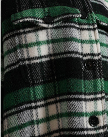 Green plaid long sleeve casual coat jacket by Dolce & Gabbana, featuring a stylish pattern and tailored fit.