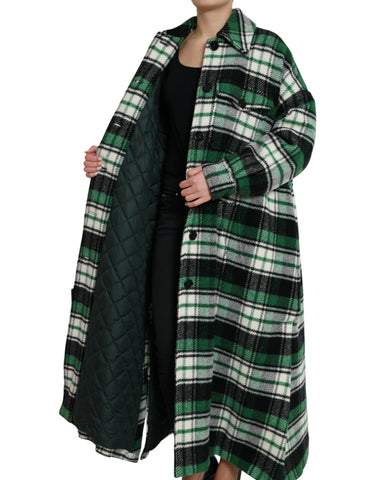 Green plaid long sleeve casual coat jacket by Dolce & Gabbana, featuring a stylish plaid pattern and tailored fit.