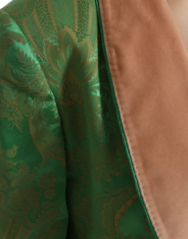 Green floral double-breasted coat jacket by Dolce & Gabbana, featuring a vibrant floral pattern and tailored fit.