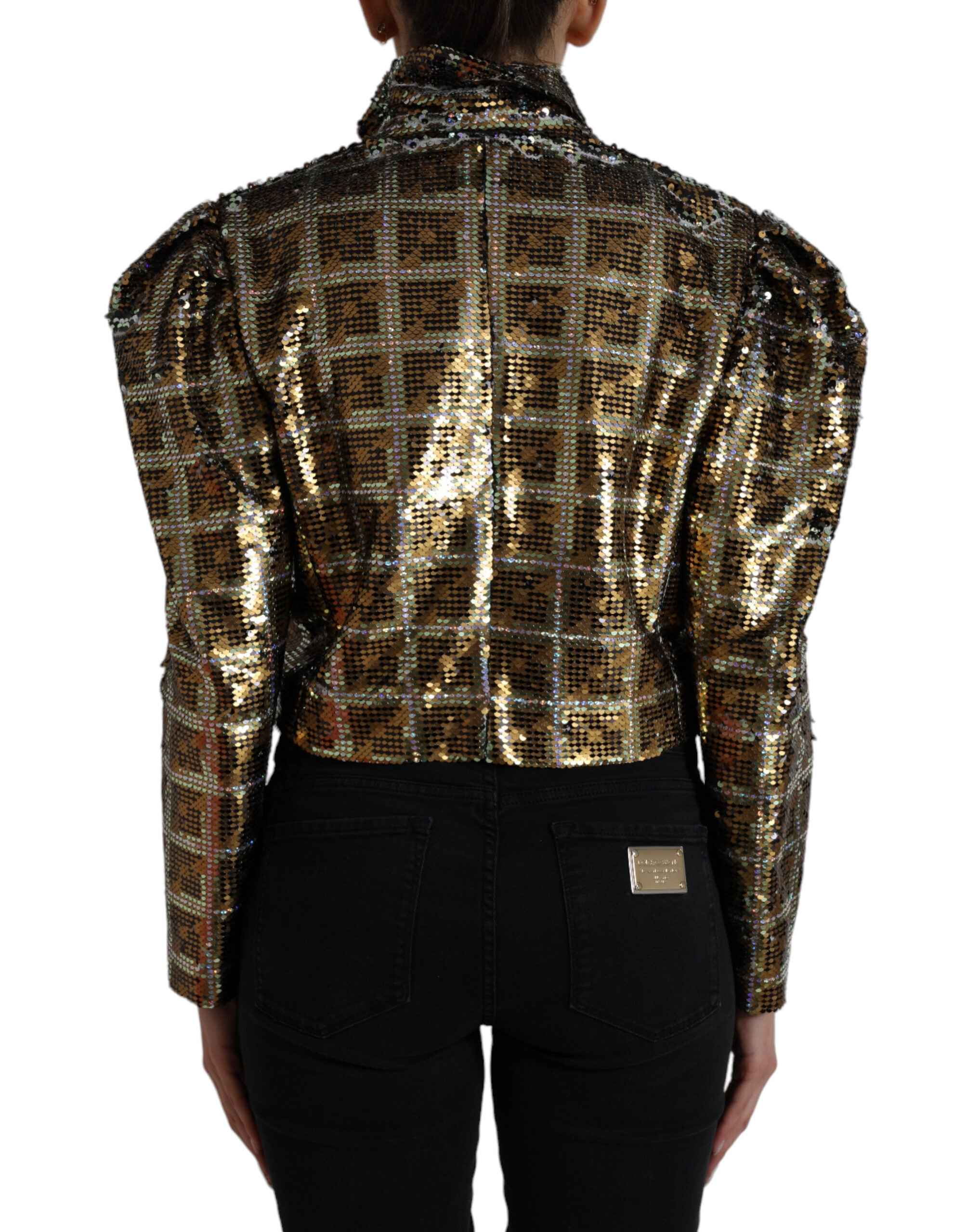 Multicolor polyester sequined cropped jacket by Dolce & Gabbana with shimmering embellishments and a stylish, fitted design.