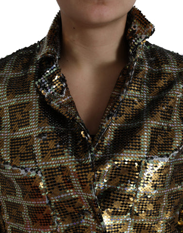 Multicolor polyester sequined cropped jacket by Dolce & Gabbana with shimmering embellishments and a fashionable fit.
