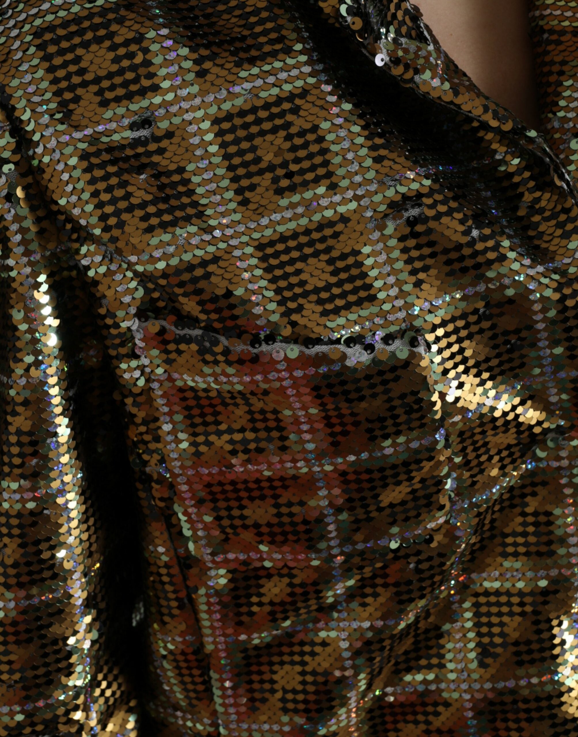 Multicolor polyester sequined cropped jacket by Dolce & Gabbana, featuring shiny sequins and a stylish short design.