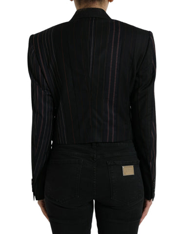 Black striped Sicilia double-breasted jacket by Dolce & Gabbana, featuring classic tailoring and stylish double-breasted design.