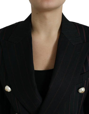 Black striped Sicilia double-breasted jacket by Dolce & Gabbana, featuring tailored fit and classic lapel design.