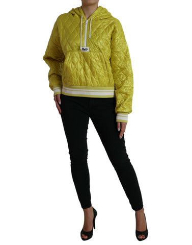 Yellow nylon quilted hooded pullover jacket by Dolce & Gabbana, featuring a quilted design and adjustable hood.