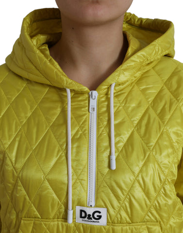 Yellow nylon quilted hooded pullover jacket by Dolce & Gabbana, featuring a casual fit and quilted texture.