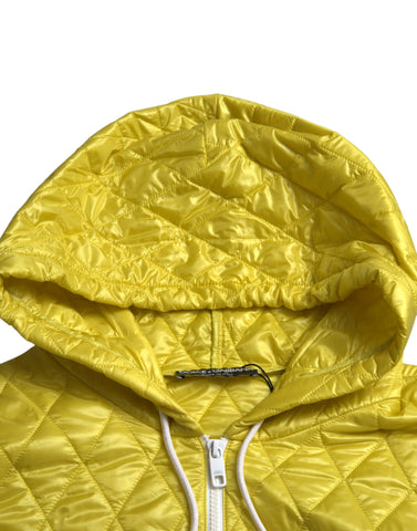 Yellow nylon quilted hooded pullover jacket by Dolce & Gabbana, featuring a stylish quilted design and hood for a fashionable look.