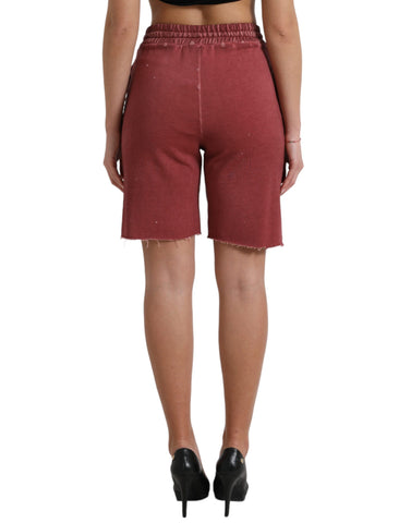 Maroon cotton high waist sweatshorts by Dolce & Gabbana, showing the relaxed fit and soft fabric details on a white background.