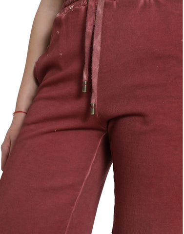 Maroon cotton high waist sweatshorts by Dolce & Gabbana, showing relaxed fit and soft fabric waistband.