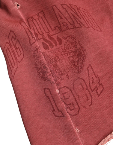 Maroon cotton high waist sweatshorts from Dolce & Gabbana, featuring a relaxed fit and comfortable design.