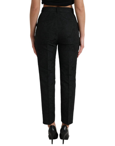 Black polyester high waist tapered pants by Dolce & Gabbana, shown with a tailored fit and sleek design.