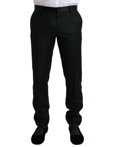 Black wool slim fit formal trousers by Dolce & Gabbana, tailored dress pants for sophisticated office or evening wear.