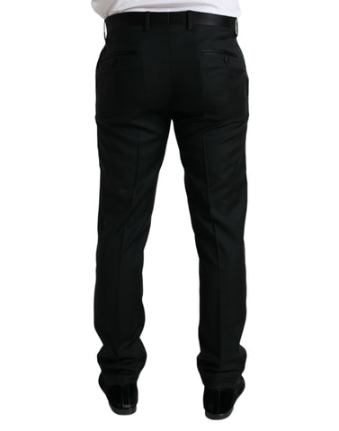 Black wool slim fit formal trousers by Dolce & Gabbana, tailored dress pants for men with a sleek, modern design.