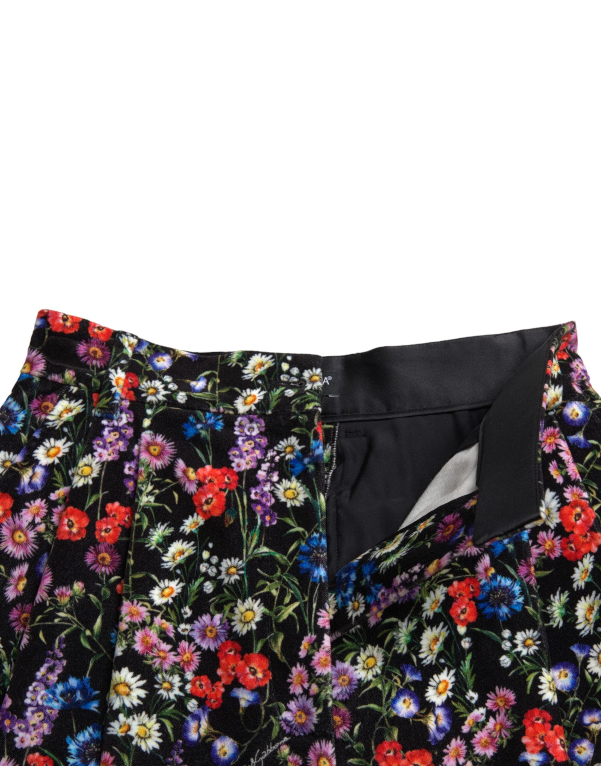 Black floral high-waist hot pants shorts by Dolce & Gabbana, featuring a stylish high-rise fit and vibrant floral pattern.