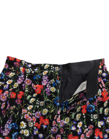 Black floral high-waist hot pants shorts by Dolce & Gabbana, featuring a stylish high-rise fit and vibrant floral pattern.