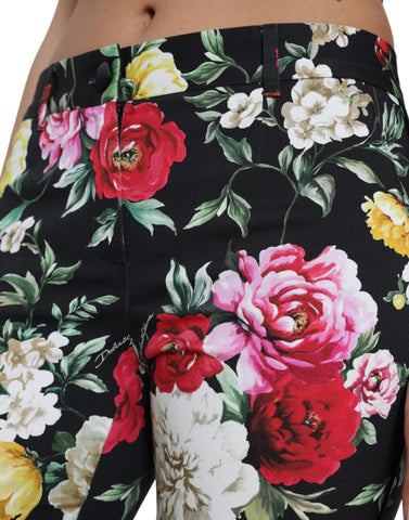 Black floral print mid waist cropped pants by Dolce & Gabbana, featuring a stylish floral design and tailored fit.