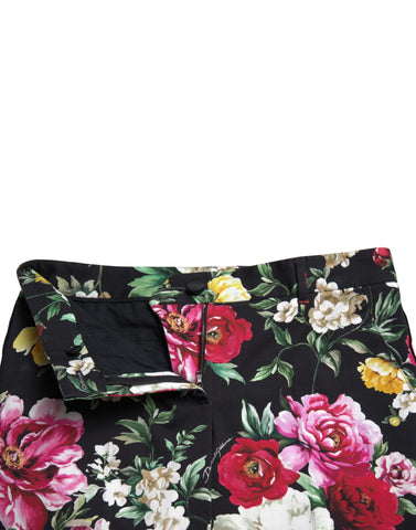 Black floral print mid waist cropped pants by Dolce & Gabbana, featuring a stylish floral pattern and tailored fit.