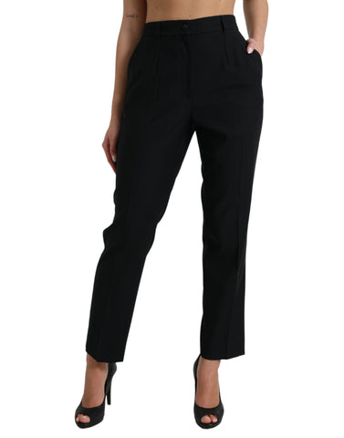Black wool high-waist straight pants by Dolce & Gabbana displayed on a model against a plain background.