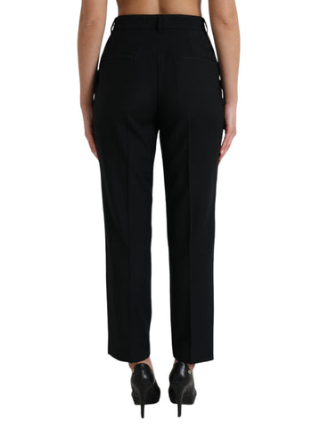 Black wool high waist straight pants by Dolce & Gabbana, tailored fit with classic design and clean waistband details.
